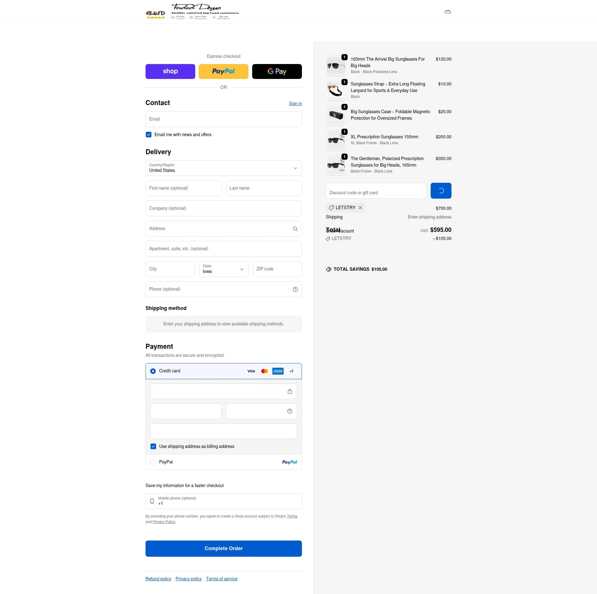 Faded Days checkout page showing Faded Days discount code box | Screenshot taken by SimplyCodes community member on Feb 12, 2026