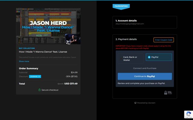 FaderPro checkout page showing FaderPro promo code box | Screenshot taken by SimplyCodes community member on Jul 13, 2025
