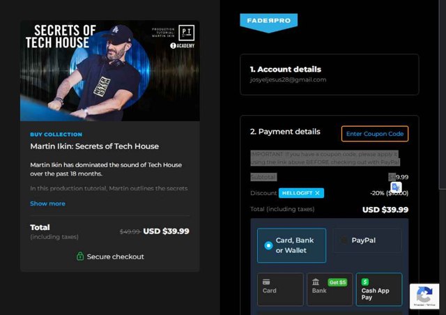 FaderPro checkout page showing FaderPro promo code box | Screenshot taken by SimplyCodes community member on Apr 23, 2025
