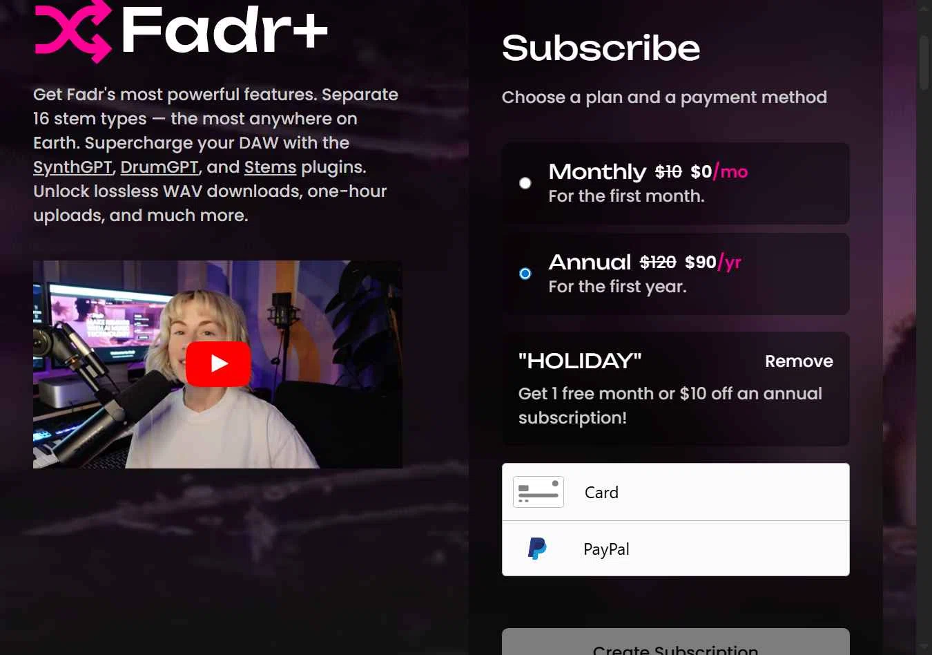 Fadr checkout page showing Fadr promo code box | Screenshot taken by SimplyCodes community member on Jan 2, 2026