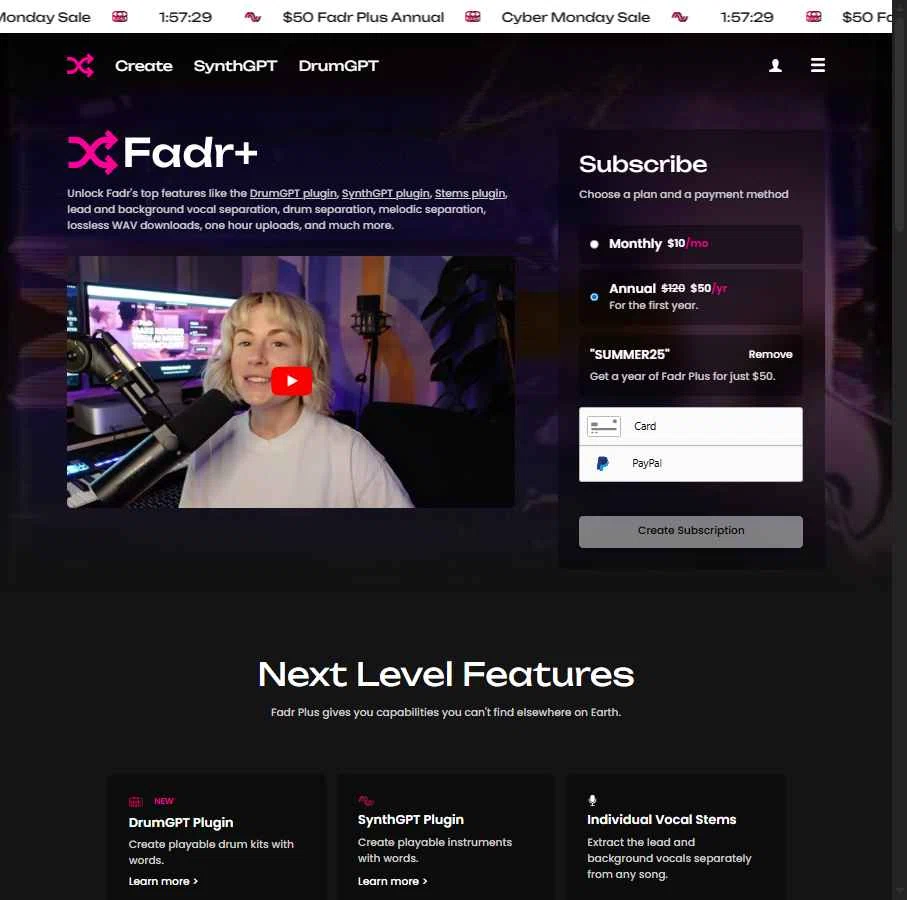 Fadr checkout page showing Fadr promo code box | Screenshot taken by SimplyCodes community member on Dec 19, 2025