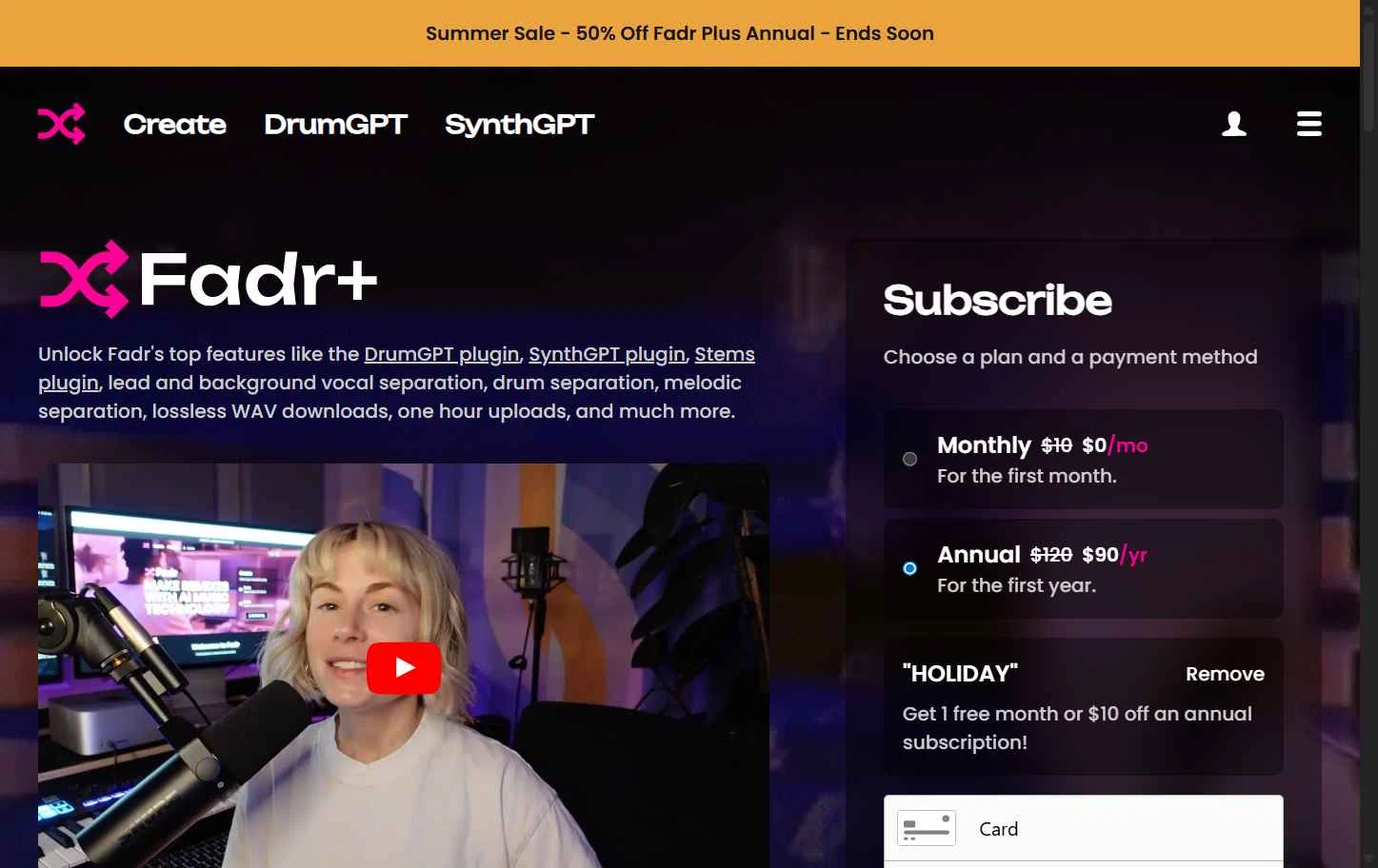 Fadr checkout page showing Fadr promo code box | Screenshot taken by SimplyCodes community member on Sep 8, 2025