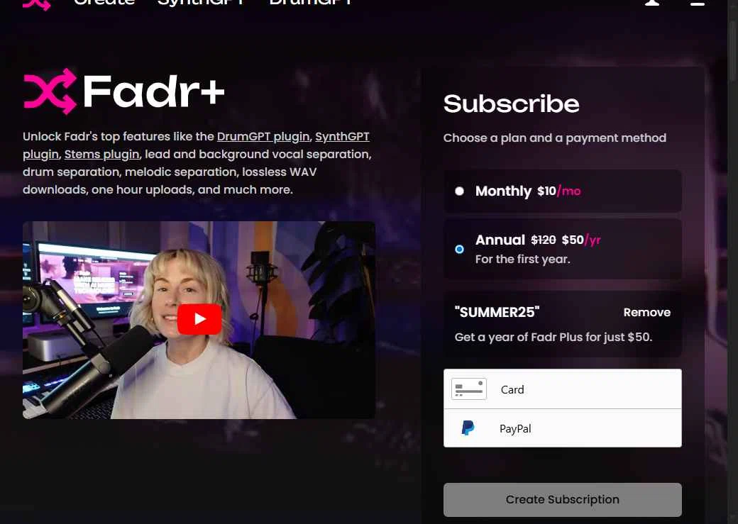 Fadr checkout page showing Fadr promo code box | Screenshot taken by SimplyCodes community member on Dec 4, 2025