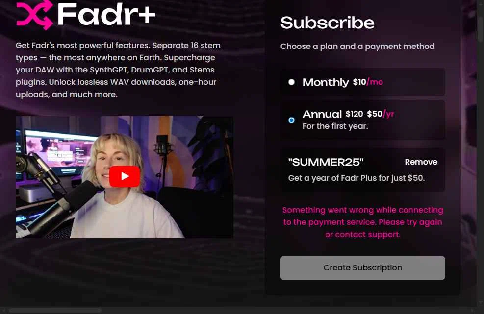 Fadr checkout page showing Fadr promo code box | Screenshot taken by SimplyCodes community member on Feb 15, 2026