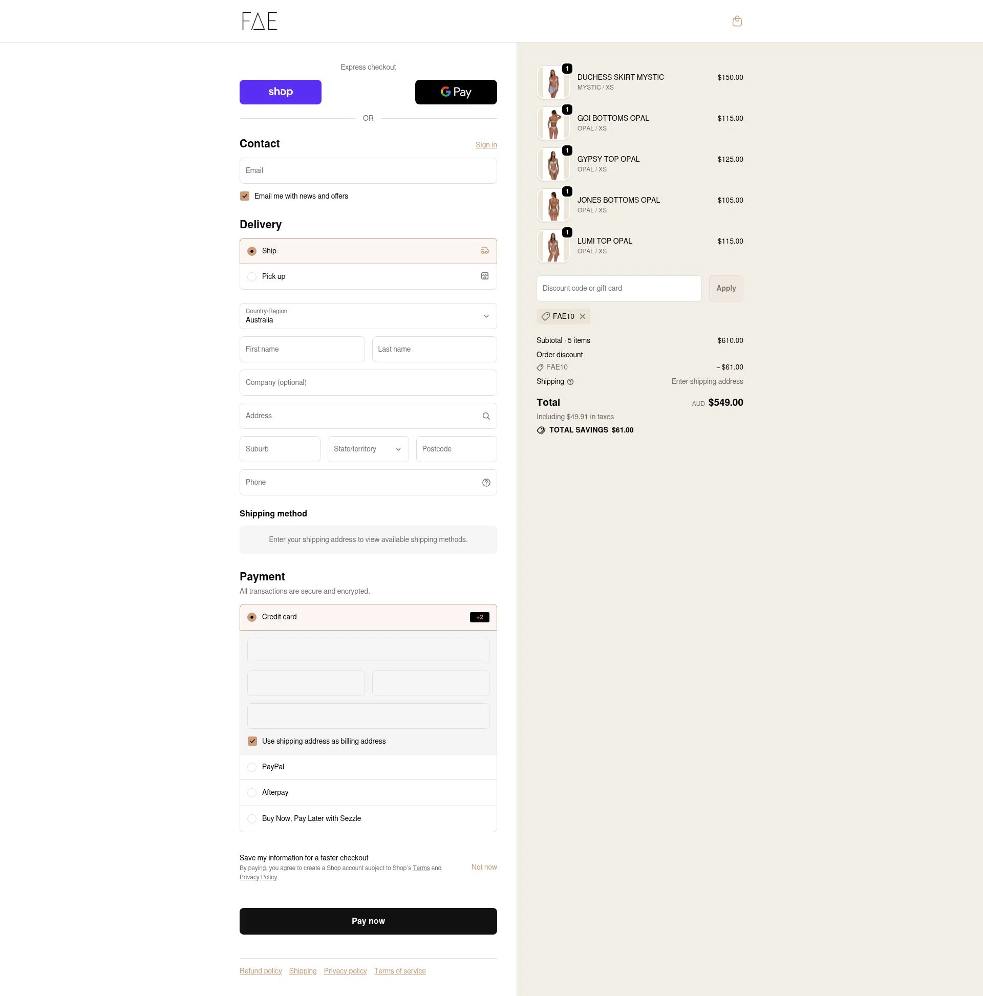 FAE checkout page showing FAE promo code box | Screenshot taken by SimplyCodes community member on Feb 17, 2026