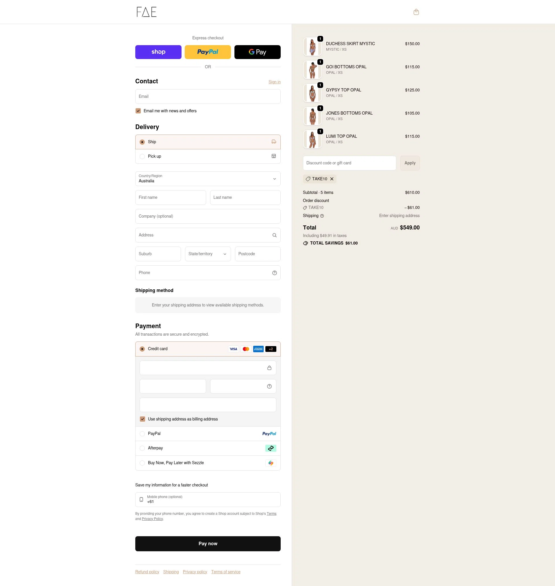 FAE checkout page showing FAE promo code box | Screenshot taken by SimplyCodes community member on Feb 13, 2026
