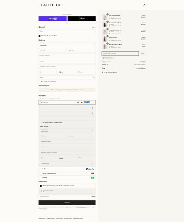 Faithfull The Brand checkout page showing Faithfull The Brand discount code box | Screenshot taken by SimplyCodes community member on Jun 14, 2025