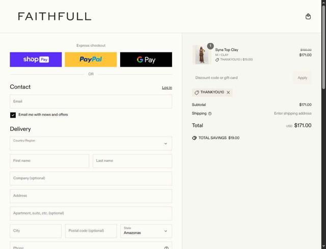 Faithfull The Brand checkout page showing Faithfull The Brand discount code box | Screenshot taken by SimplyCodes community member on Jun 9, 2025