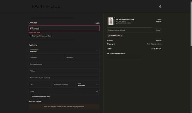 Faithfull The Brand checkout page showing Faithfull The Brand discount code box | Screenshot taken by SimplyCodes community member on Jun 9, 2025