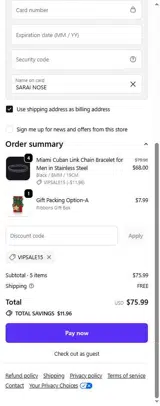 VIPSALE15 coupon verification screenshot