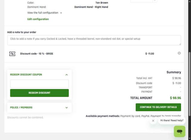 Falco Holsters checkout page showing Falco Holsters discount code box | Screenshot taken by SimplyCodes community member on Jul 27, 2025