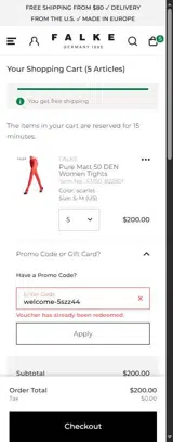 Falke coupon verification screenshot