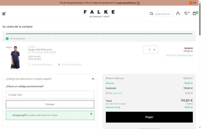 Falke checkout page showing Falke promo code box | Screenshot taken by SimplyCodes community member on Sep 28, 2025