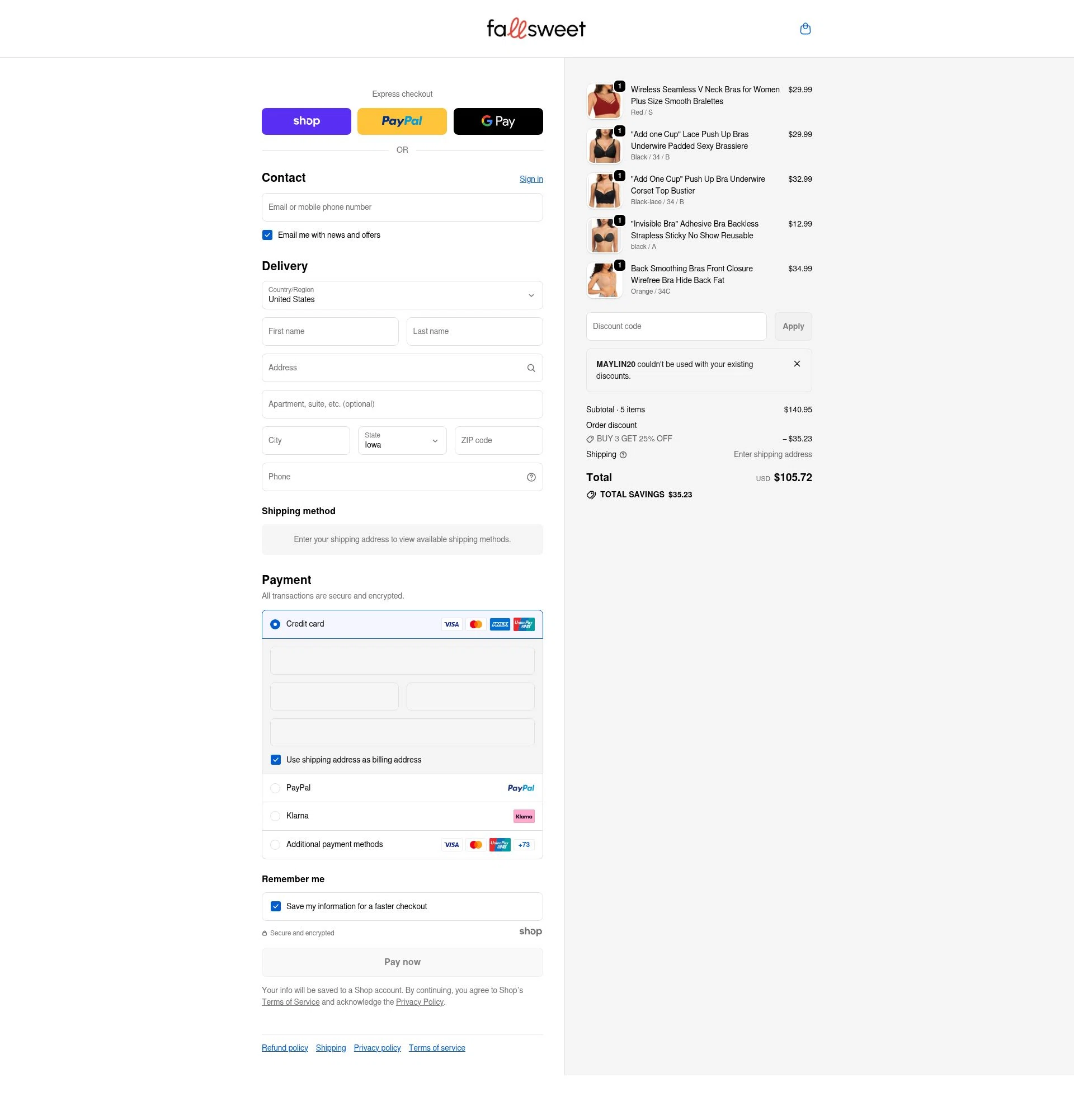 FallSweet checkout page showing FallSweet promo code box | Screenshot taken by SimplyCodes community member on Dec 24, 2025
