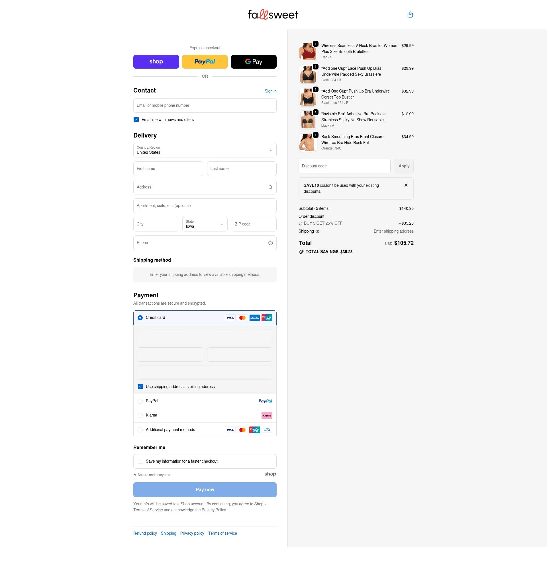 FallSweet checkout page showing FallSweet promo code box | Screenshot taken by SimplyCodes community member on Dec 24, 2025