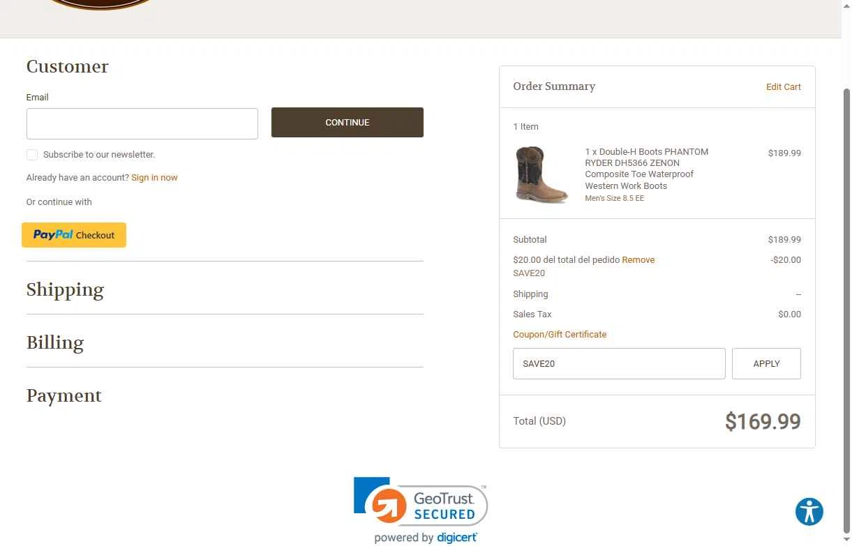 Family Footwear Center checkout page showing Family Footwear Center promo code box | Screenshot taken by SimplyCodes community member on Jul 29, 2025
