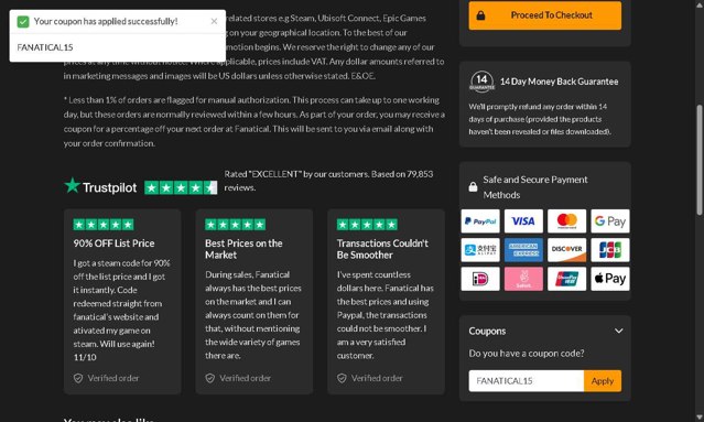 Fanatical checkout page showing Fanatical promo code box | Screenshot taken by SimplyCodes community member on Aug 3, 2025