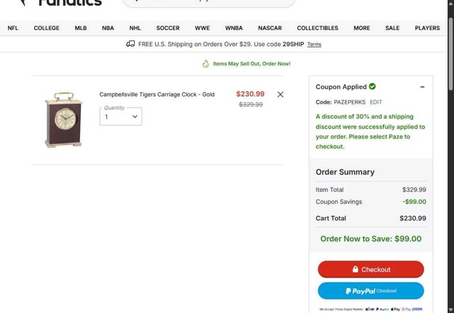 Fanatics checkout page showing Fanatics promo code box | Screenshot taken by SimplyCodes community member on Aug 26, 2025