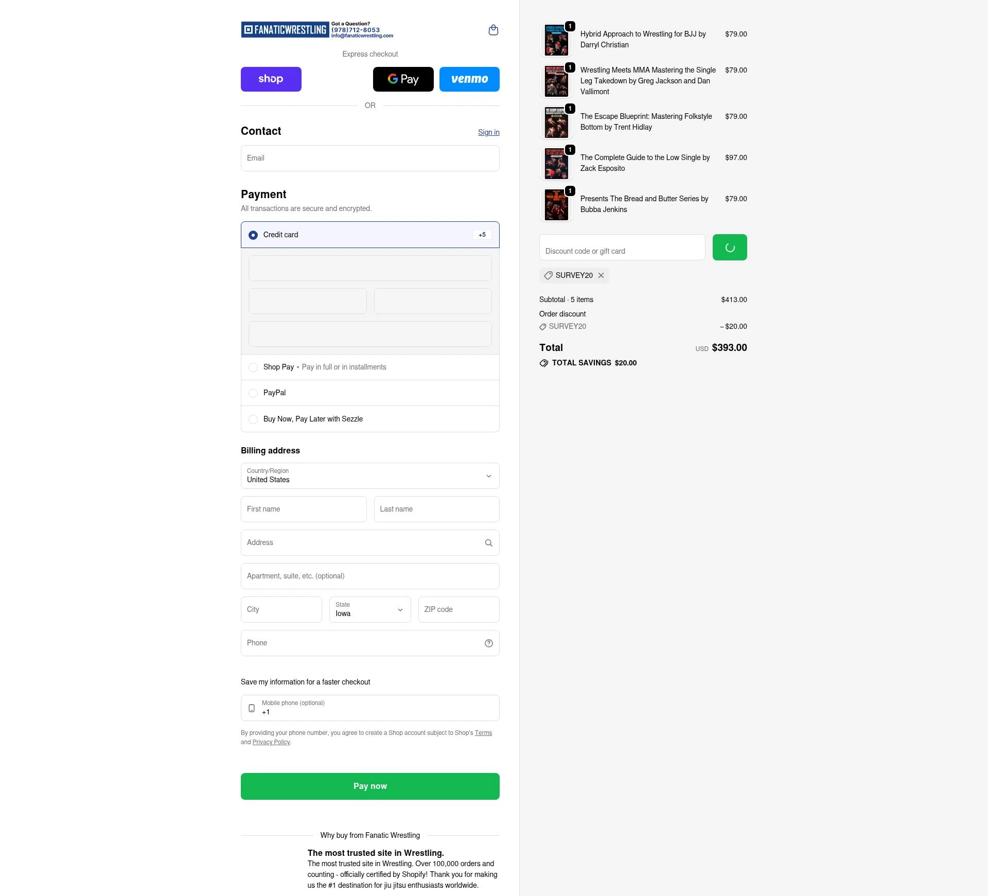 Fanatic Wrestling checkout page showing Fanatic Wrestling discount code box | Screenshot taken by SimplyCodes community member on Feb 18, 2026