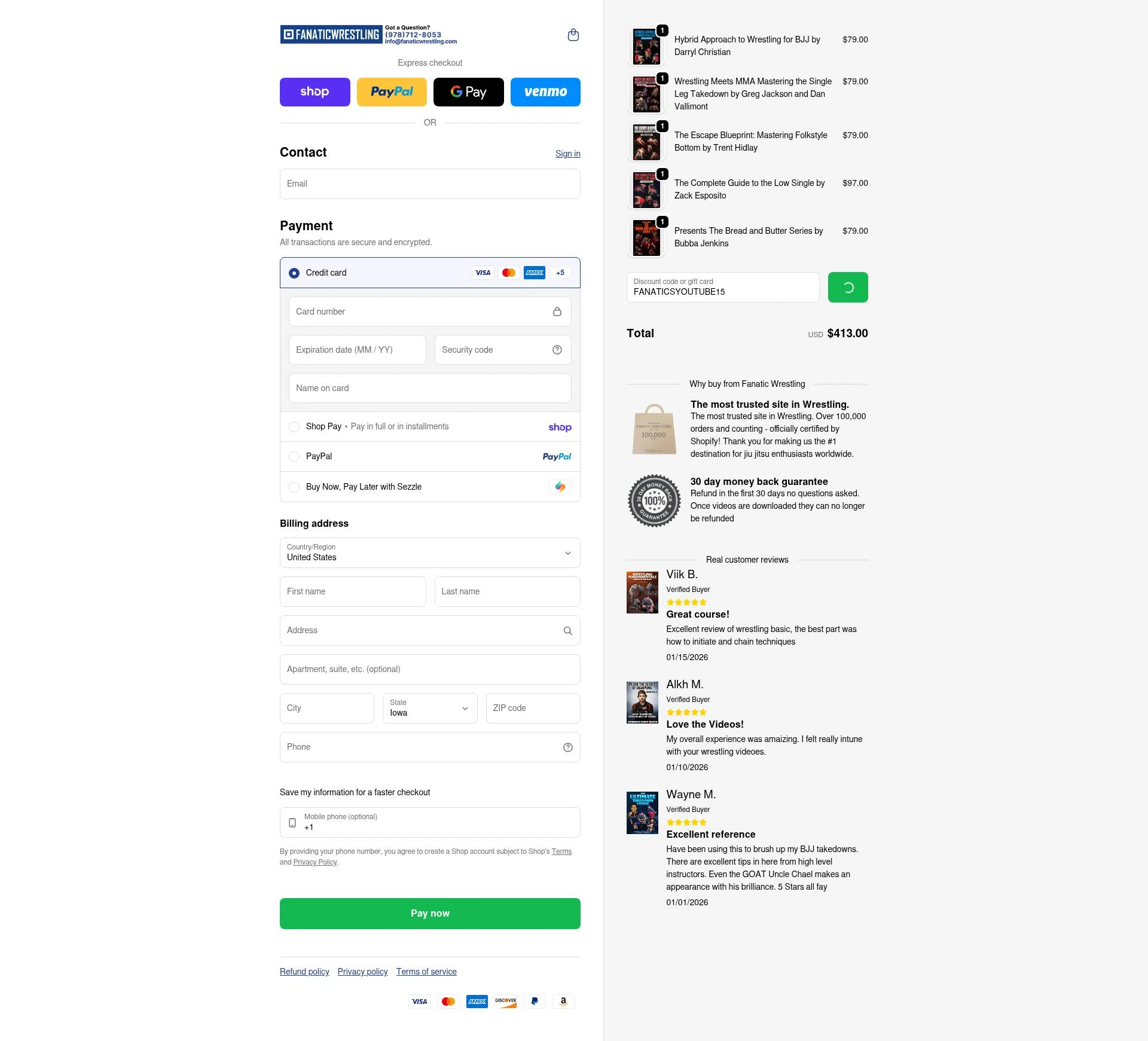 Fanatic Wrestling checkout page showing Fanatic Wrestling discount code box | Screenshot taken by SimplyCodes community member on Feb 18, 2026