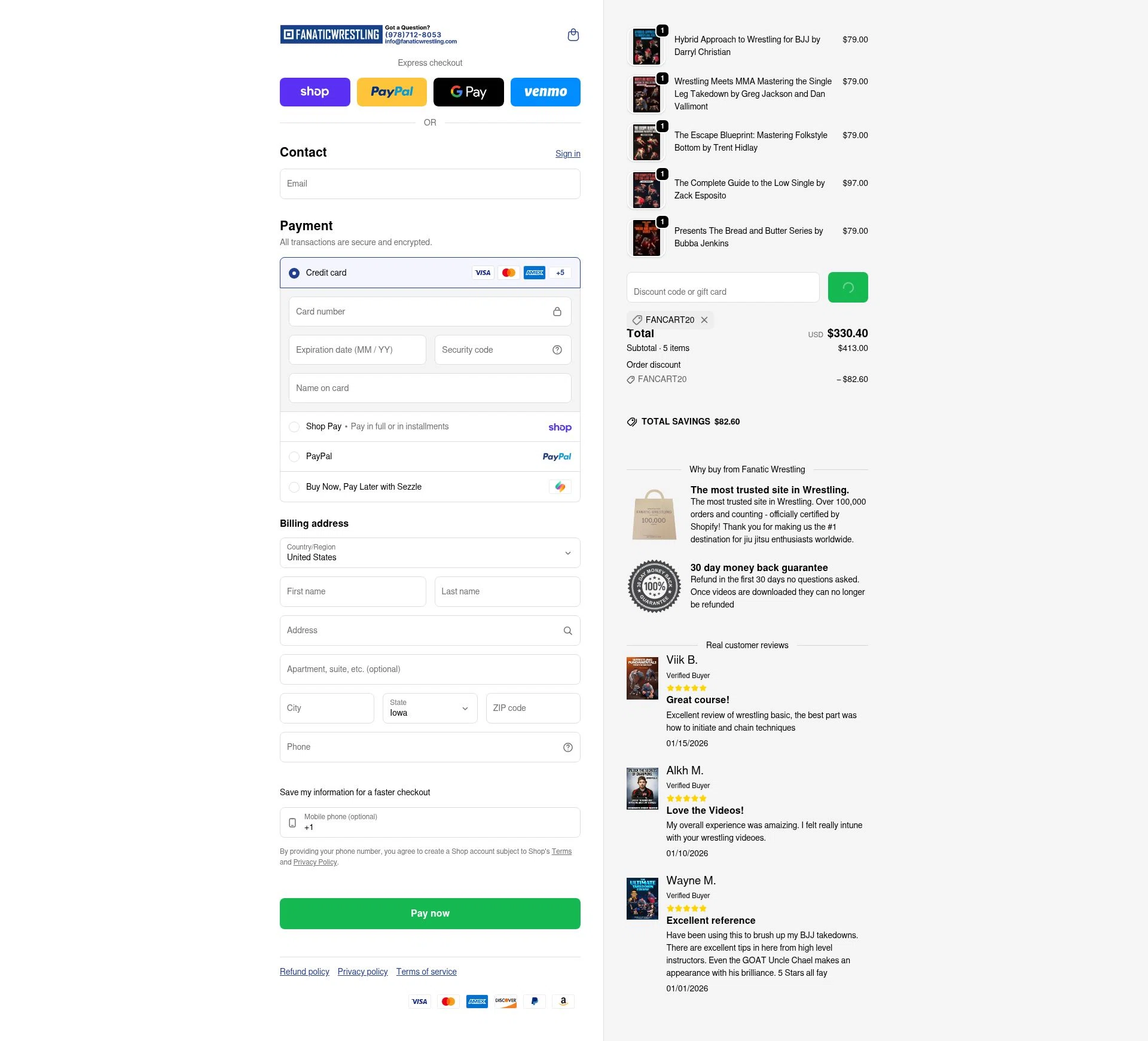 Fanatic Wrestling checkout page showing Fanatic Wrestling discount code box | Screenshot taken by SimplyCodes community member on Feb 18, 2026