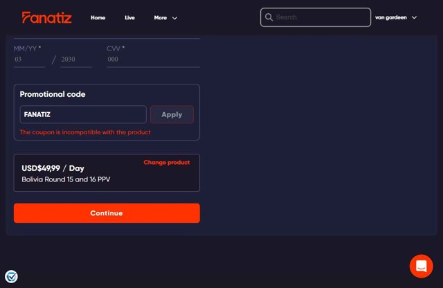 Fanatiz checkout page showing Fanatiz promo code box | Screenshot taken by SimplyCodes community member on Jun 6, 2025