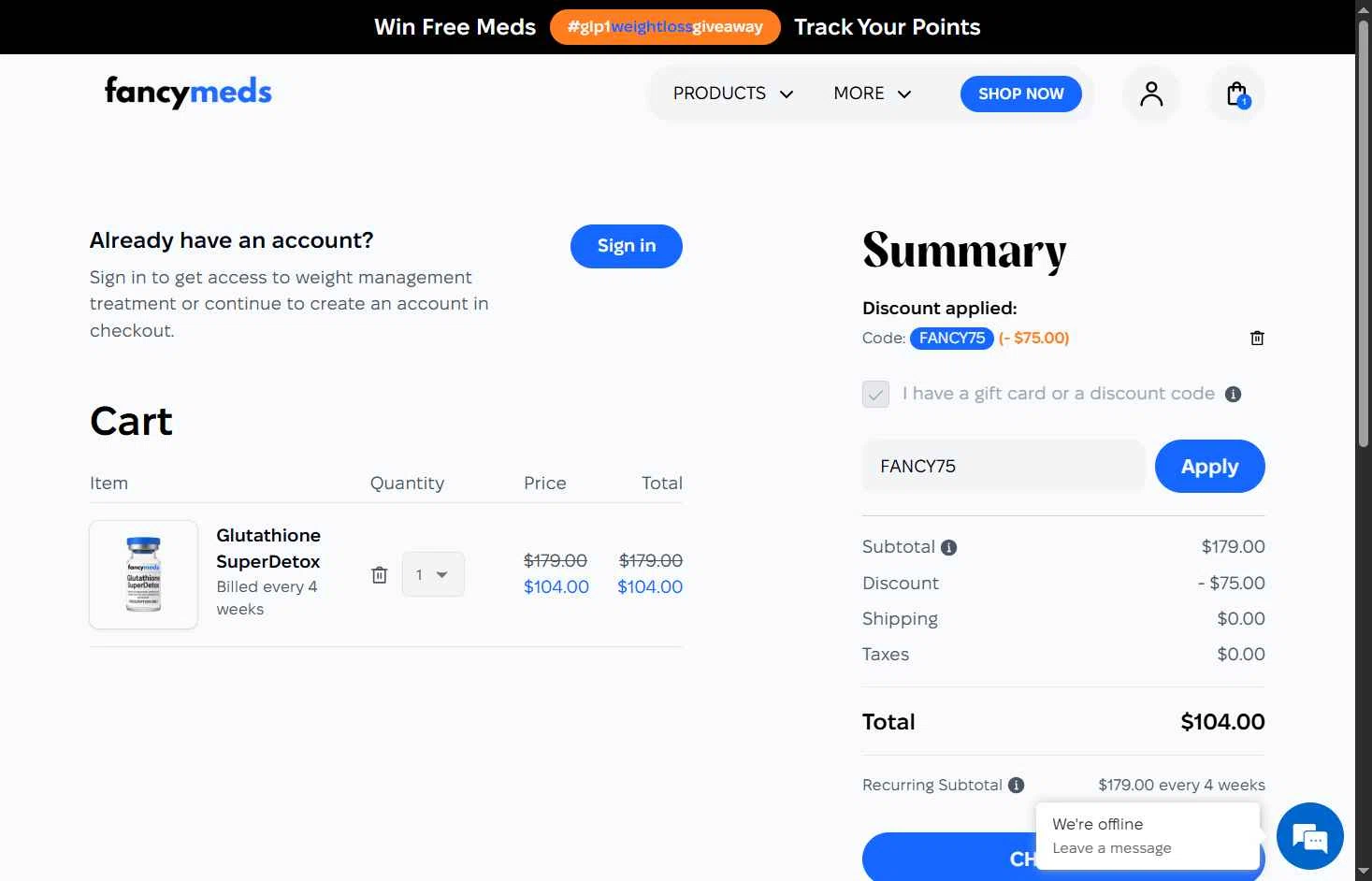 FancyMeds checkout page showing FancyMeds promo code box | Screenshot taken by SimplyCodes community member on Nov 11, 2025