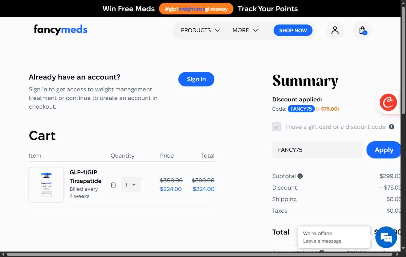 FancyMeds checkout page showing FancyMeds promo code box | Screenshot taken by SimplyCodes community member on Dec 10, 2025