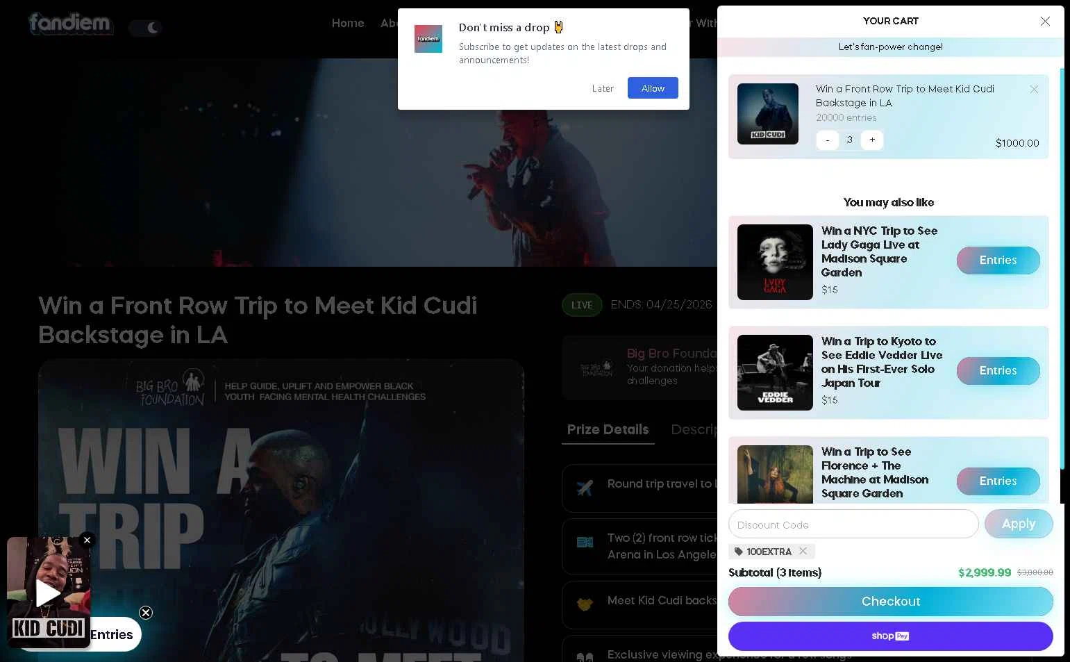 Fandiem checkout page showing Fandiem promo code box | Screenshot taken by SimplyCodes community member on Feb 15, 2026