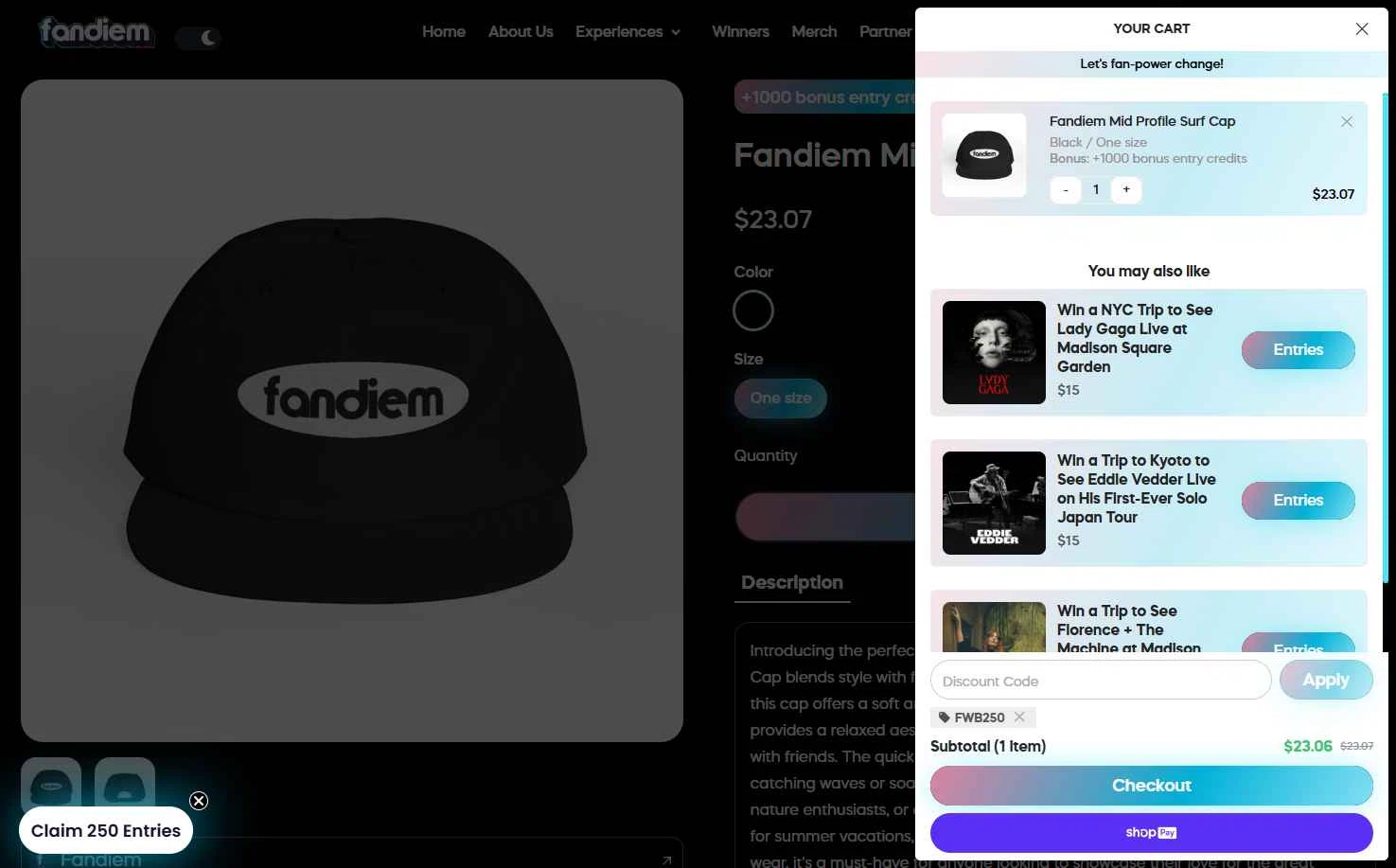 Fandiem checkout page showing Fandiem promo code box | Screenshot taken by SimplyCodes community member on Feb 16, 2026