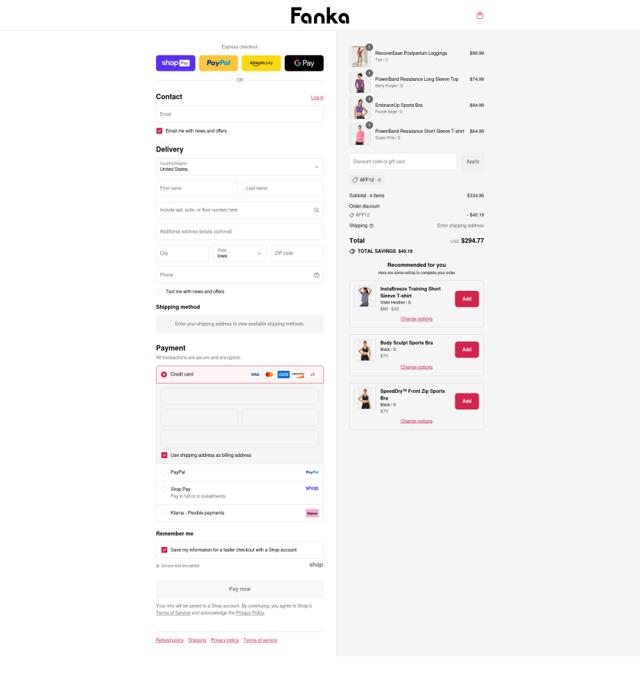 Fanka checkout page showing Fanka discount code box | Screenshot taken by SimplyCodes community member on Aug 27, 2025