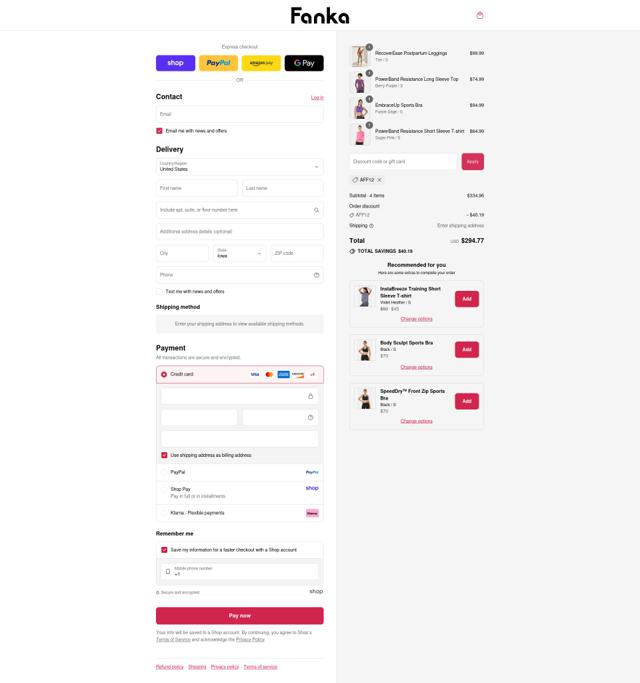 Fanka checkout page showing Fanka discount code box | Screenshot taken by SimplyCodes community member on Aug 31, 2025