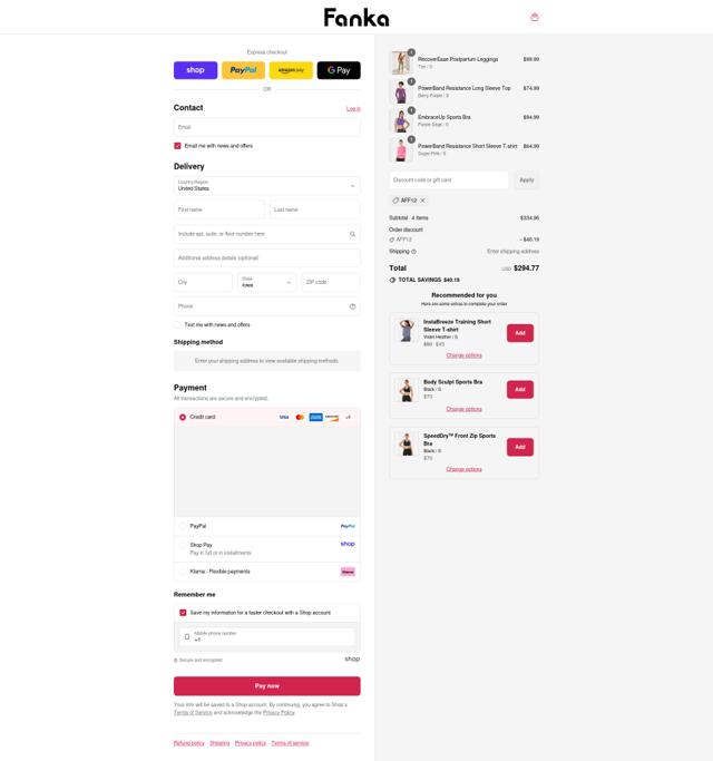 Fanka checkout page showing Fanka discount code box | Screenshot taken by SimplyCodes community member on Sep 4, 2025