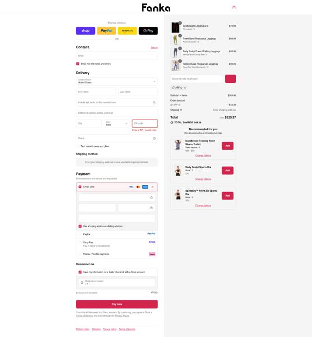 Fanka checkout page showing Fanka discount code box | Screenshot taken by SimplyCodes community member on Sep 12, 2025