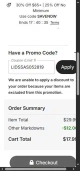 Fan OutFitters coupon verification screenshot