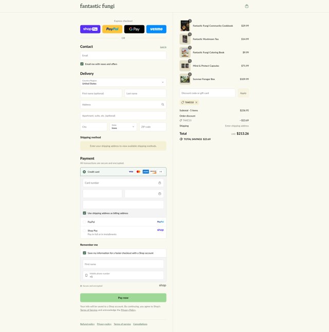Fantastic Fungi checkout page showing Fantastic Fungi promo code box | Screenshot taken by SimplyCodes community member on Aug 27, 2025