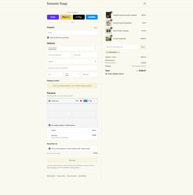Fantastic Fungi checkout page showing Fantastic Fungi promo code box | Screenshot taken by SimplyCodes community member on Sep 4, 2025