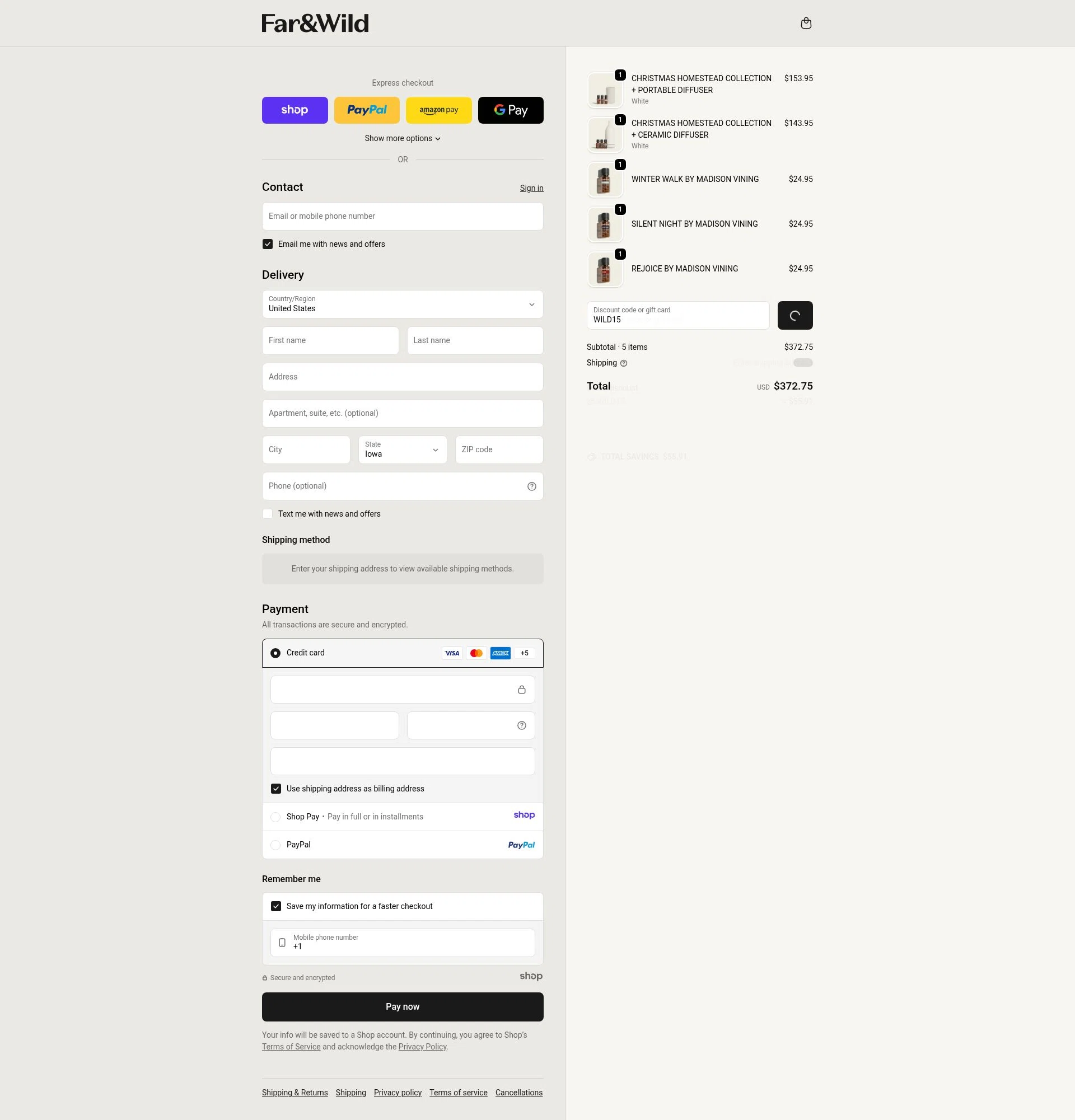 Far and Wild checkout page showing Far and Wild discount code box | Screenshot taken by SimplyCodes community member on Jan 8, 2026