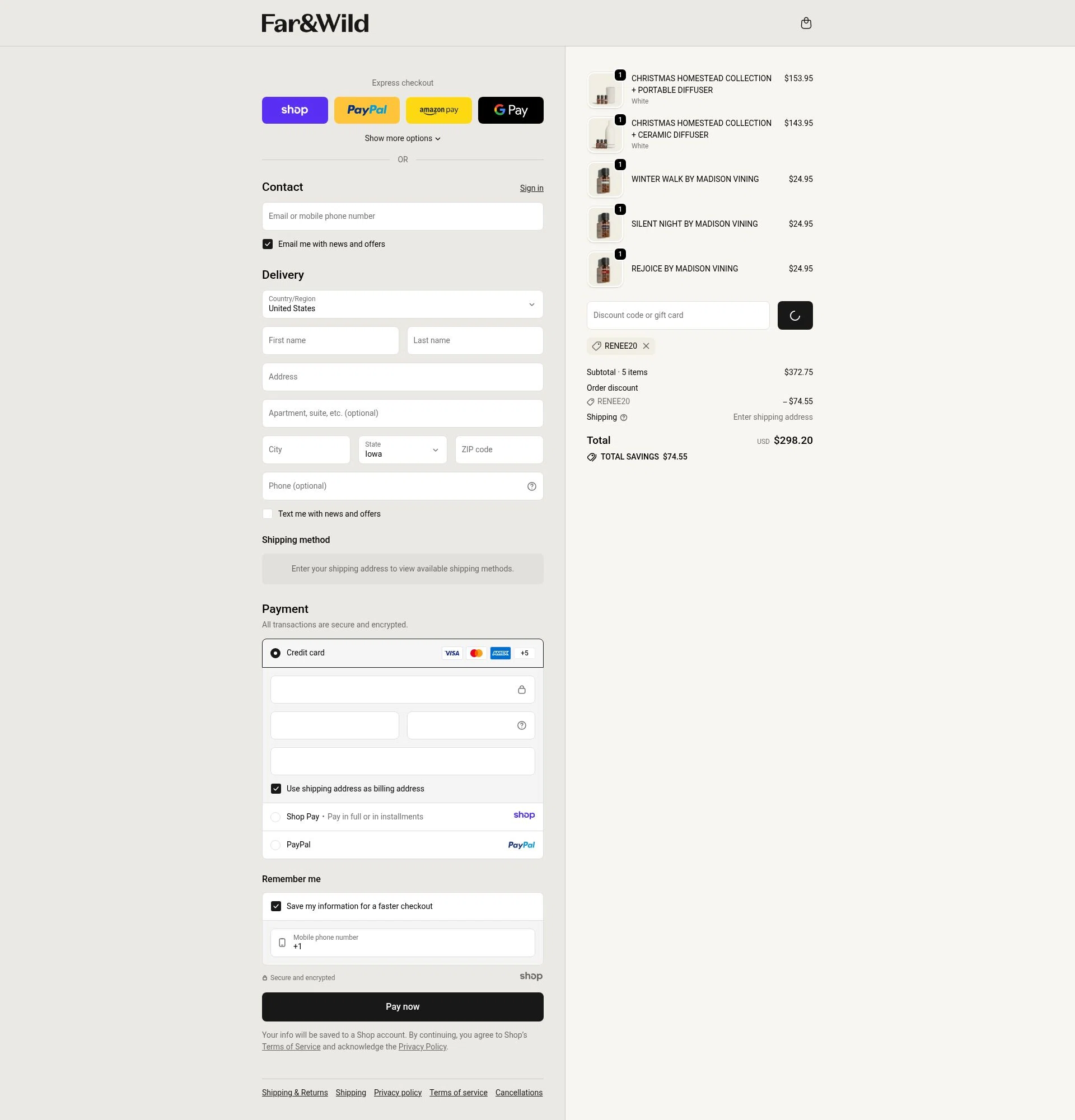 Far and Wild checkout page showing Far and Wild discount code box | Screenshot taken by SimplyCodes community member on Jan 8, 2026