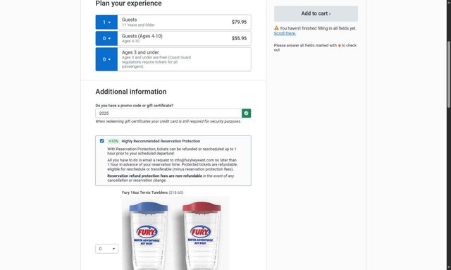 FareHarbor checkout page showing FareHarbor promo code box | Screenshot taken by SimplyCodes community member on Aug 22, 2025