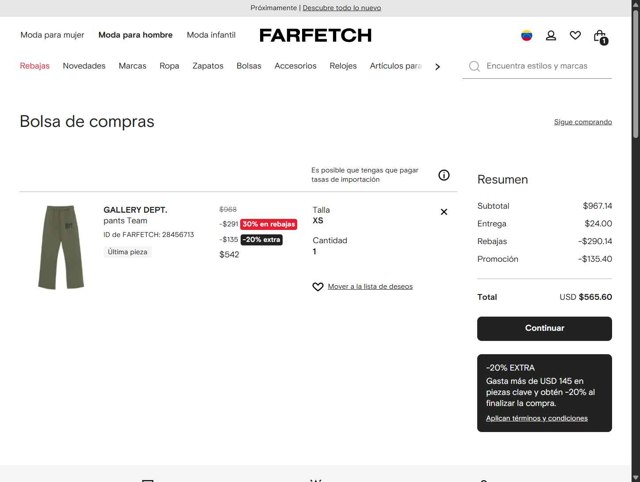 Farfetch checkout page showing Farfetch promo code box | Screenshot taken by SimplyCodes community member on Jul 31, 2025