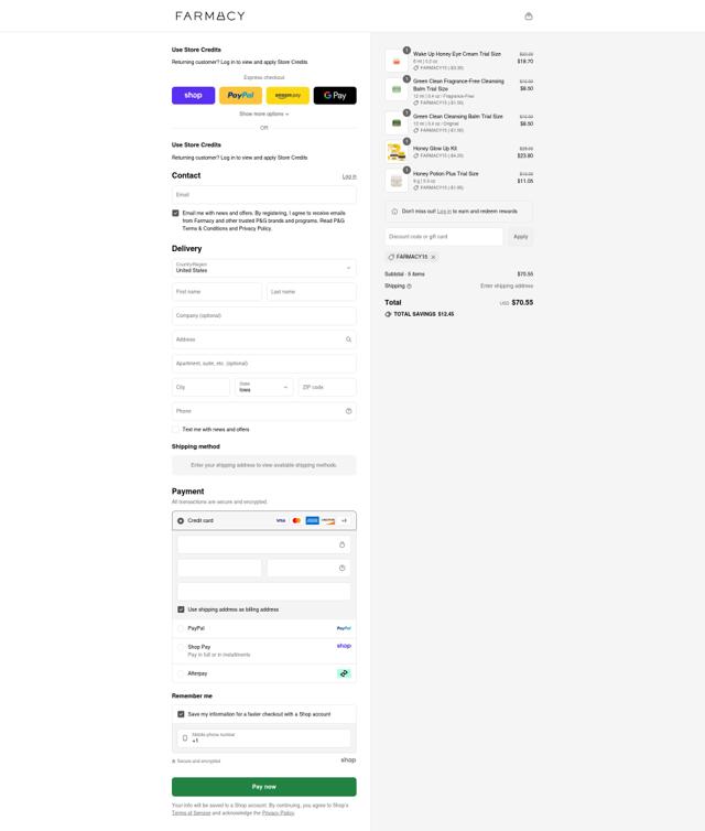 Farmacy Beauty checkout page showing Farmacy Beauty coupon code box | Screenshot taken by SimplyCodes community member on Aug 30, 2025