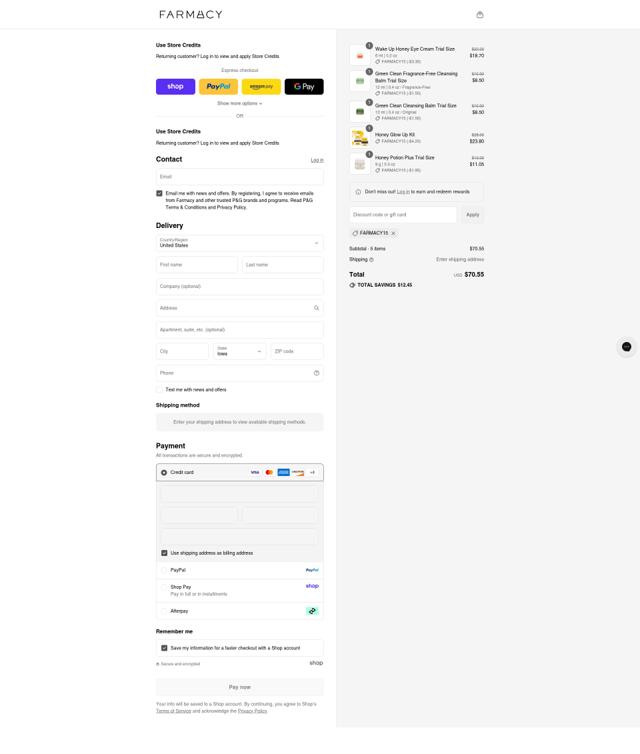 Farmacy Beauty checkout page showing Farmacy Beauty coupon code box | Screenshot taken by SimplyCodes community member on Sep 8, 2025