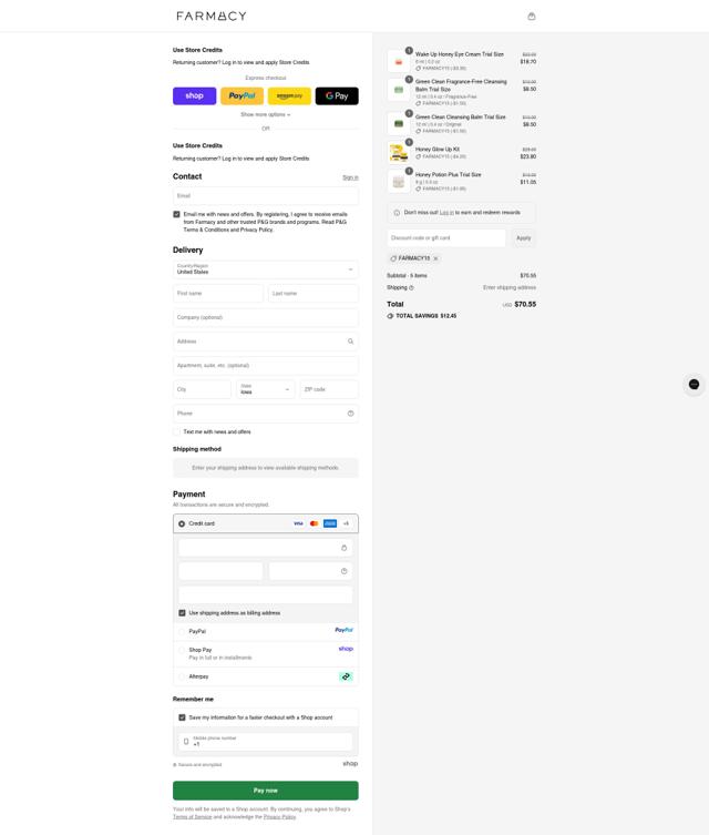 Farmacy Beauty checkout page showing Farmacy Beauty coupon code box | Screenshot taken by SimplyCodes community member on Sep 12, 2025