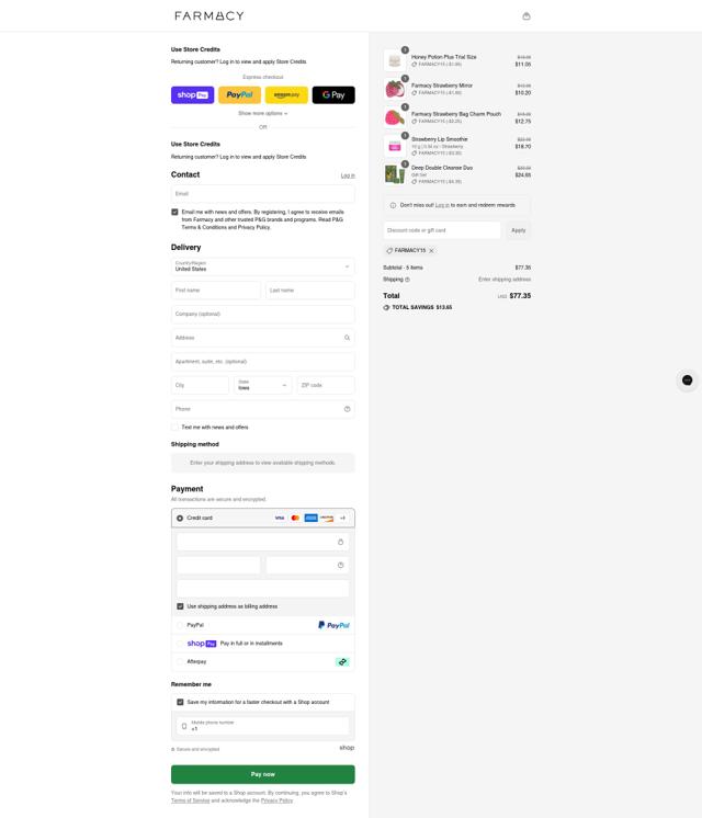 Farmacy Beauty checkout page showing Farmacy Beauty coupon code box | Screenshot taken by SimplyCodes community member on Aug 5, 2025
