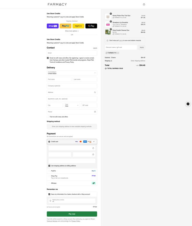 Farmacy Beauty checkout page showing Farmacy Beauty coupon code box | Screenshot taken by SimplyCodes community member on Aug 17, 2025