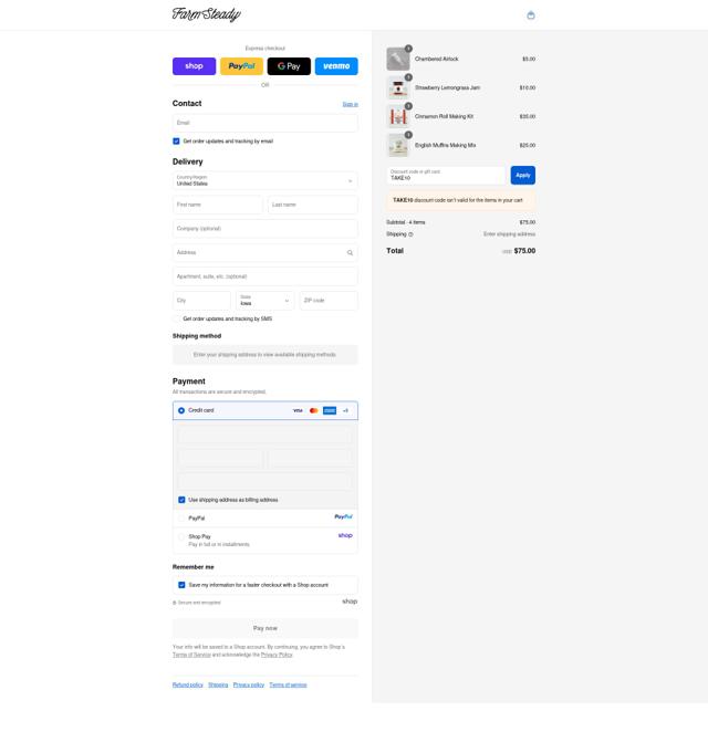 FarmSteady checkout page showing FarmSteady promo code box | Screenshot taken by SimplyCodes community member on Sep 13, 2025