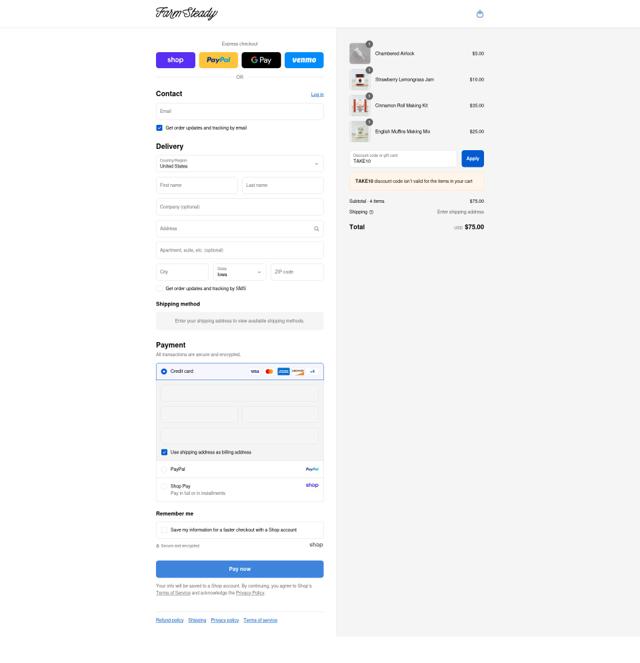 FarmSteady checkout page showing FarmSteady promo code box | Screenshot taken by SimplyCodes community member on Sep 5, 2025