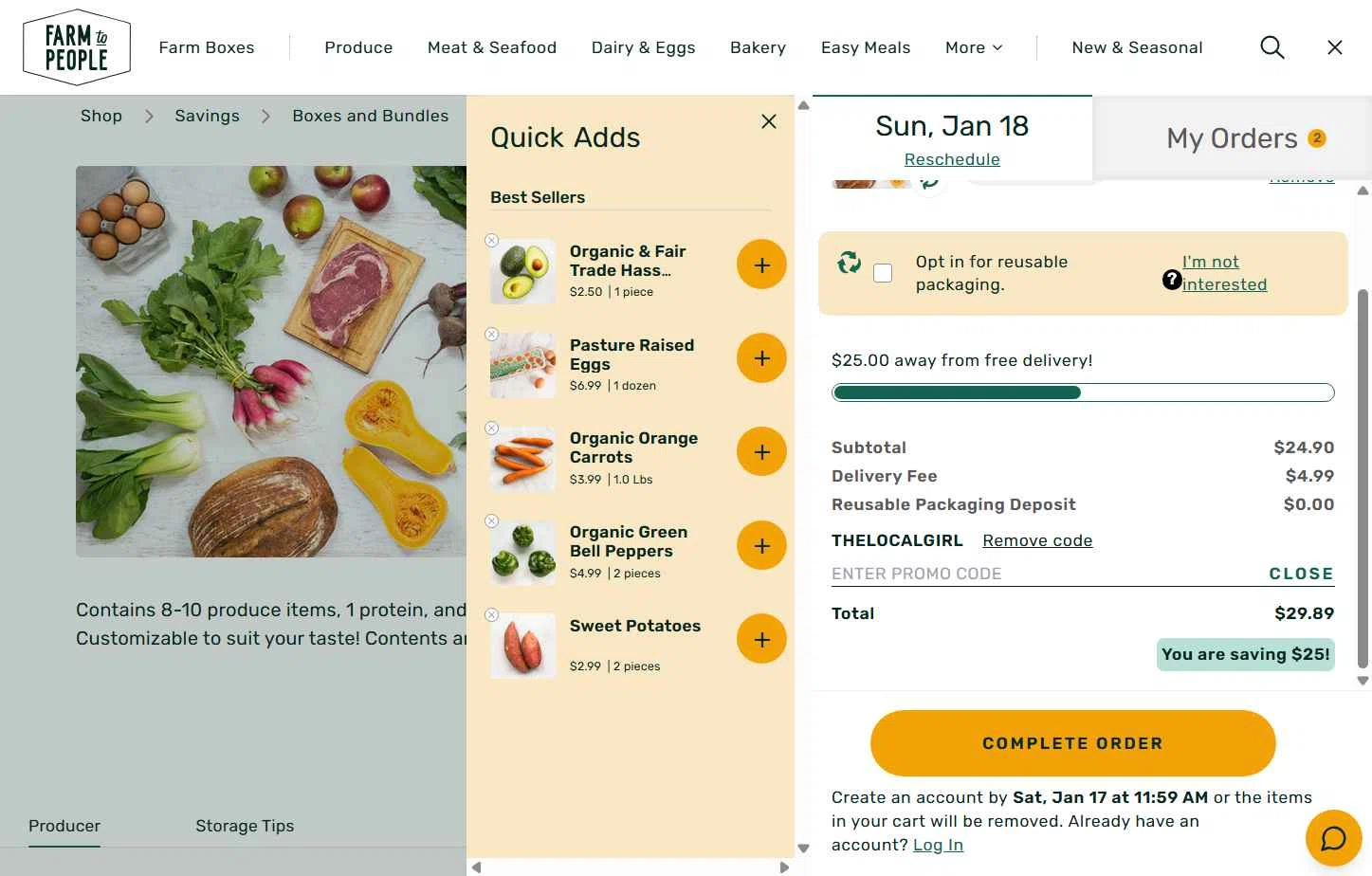 Farm to People checkout page showing Farm to People promo code box | Screenshot taken by SimplyCodes community member on Jan 12, 2026