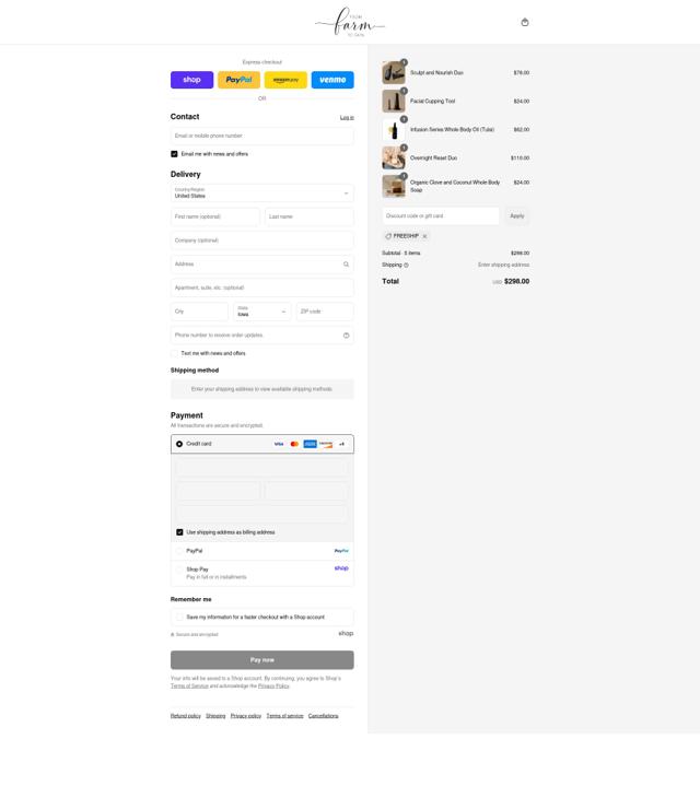 Farm to Skin checkout page showing Farm to Skin coupon code box | Screenshot taken by SimplyCodes community member on Sep 8, 2025